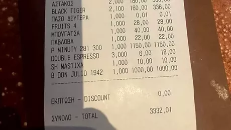 Notă uriașă plătită de un român într-un restaurant din Grecia. Pe ce a cheltuit 3.332 de euro