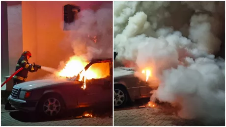 Mașina unui preot a fost incendiată chiar lângă biserică - VIDEO