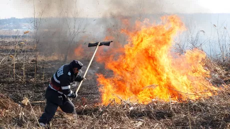 Incendiu de vegetaţie uscată în comuna Bălţaţi. Pompierii ieşeni intervin