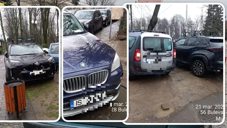 Șoferii din Iași au rămas fără locuri de parcare. După ce străzile și trotuarele au fost blocate unii și-au lăsat mașinile pe spațiile verzi - FOTO