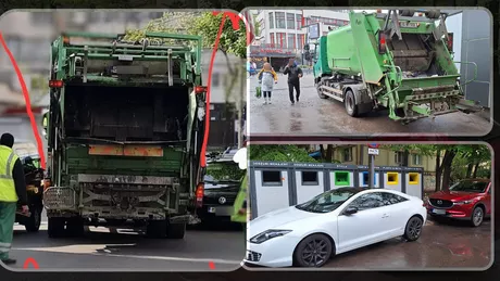 Șoferii de pe mașinile de gunoi din Iași nu pot ridica deșeurile din cauza autoturismelor parcate neregulamentar. Zilnic sunt semnalate zeci de situații - FOTO