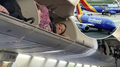 Moment bizar într-un avion. Motivul pentru care o femeie s-a urcat în compartimentul de bagaje - VIDEO