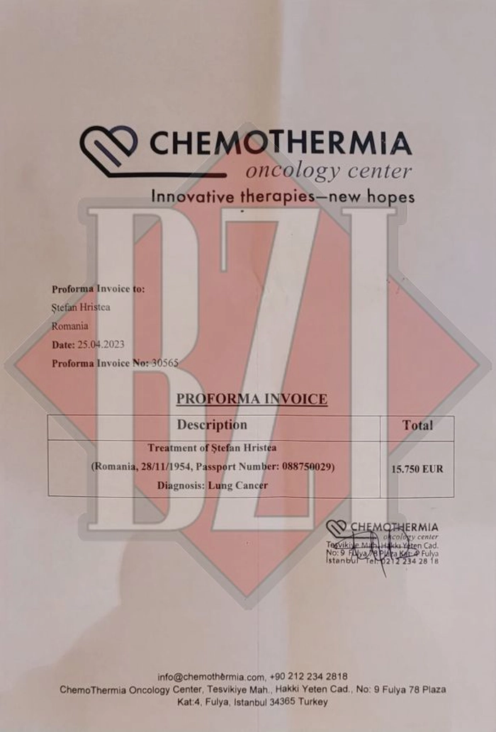 o poză cu o factură de la clinică