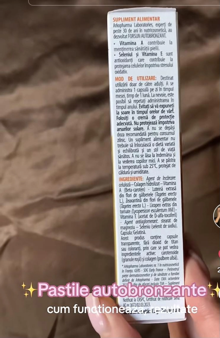  poză cu pastilele autobronzante