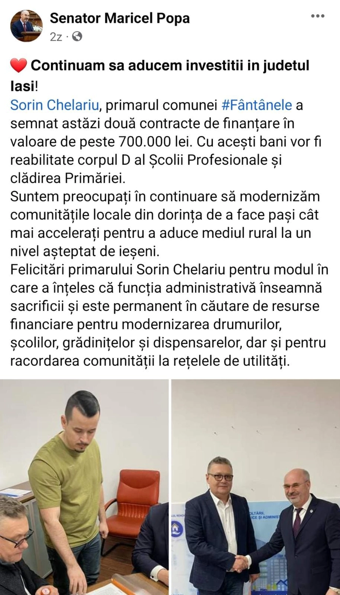 Captura de ecran cu postarea lui Maricel Popa