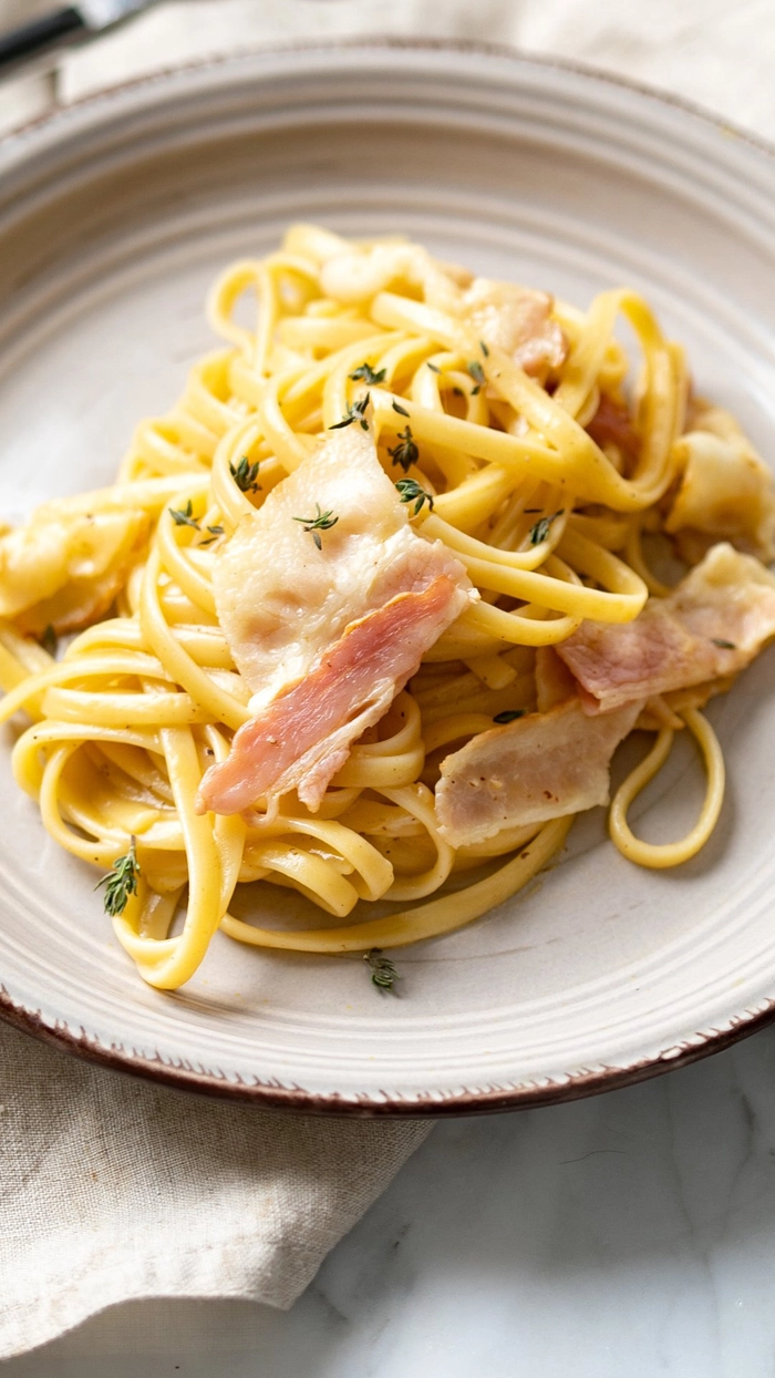 paste carbonara pe o farfurie