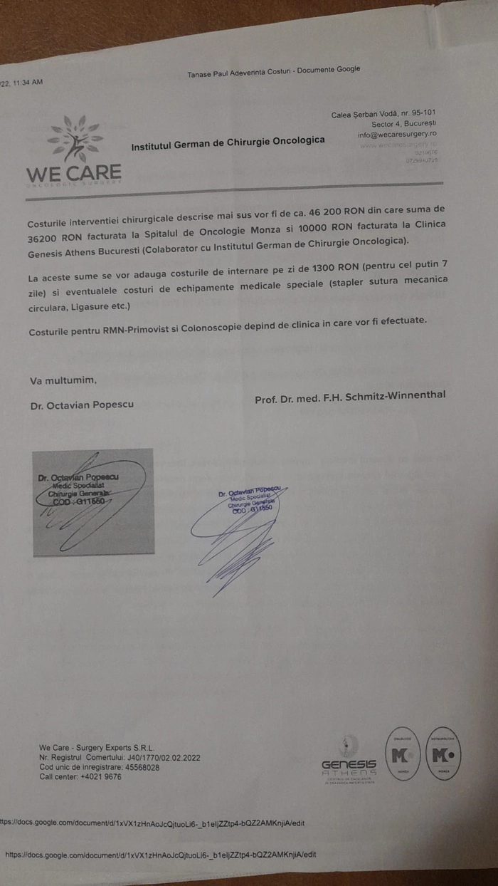  o poza cu costurile operatiilor facute pana acum de catre Paul Gabriel Tanase