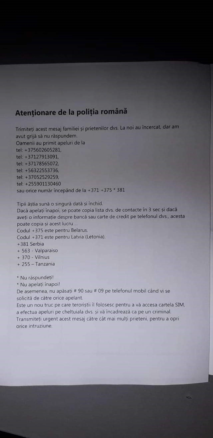  O pagina pe care este imprimata o atentionare a politie romane