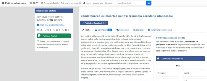 petiție online pentru pedeapsa cu moartea