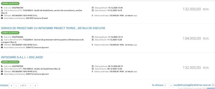  o imagine de pe SEAP cu oferte castigate de catre firma Geo Myke