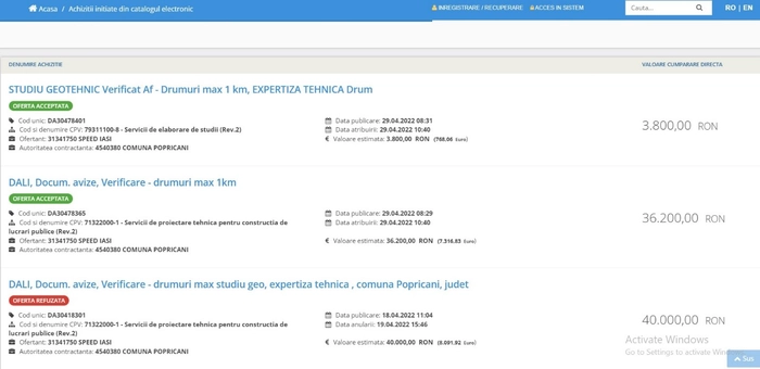  o imagine de pe SEEAP cu achizitiile directe ale firme Speed Iasi