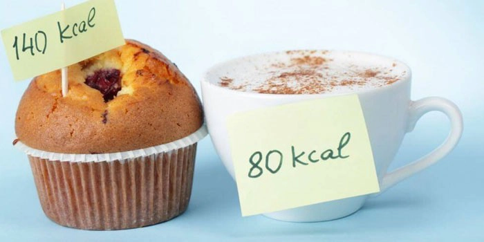 un chec si o cafea cu numarul de calorii indicat pe fiecare