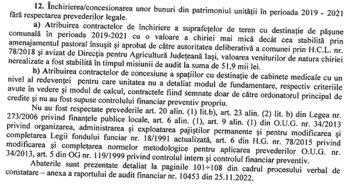 Extras din documentul emis de Camera de Conturi Iasi