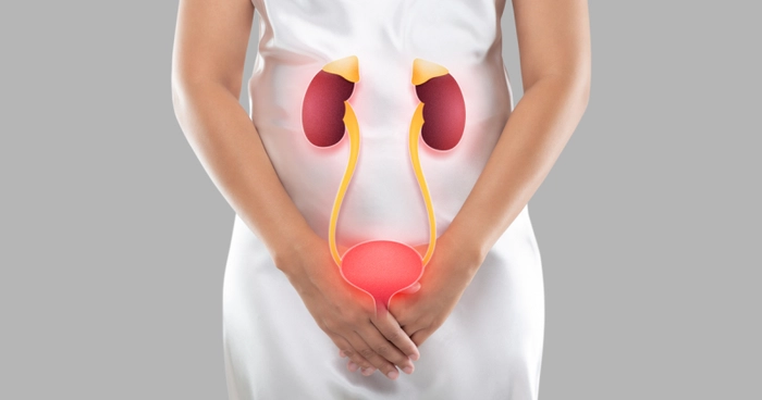 grafica femeie care se tine de zona intima din cauza vezicii urinare inflamate