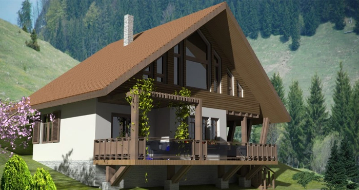 casa construită pe un teren în pantă