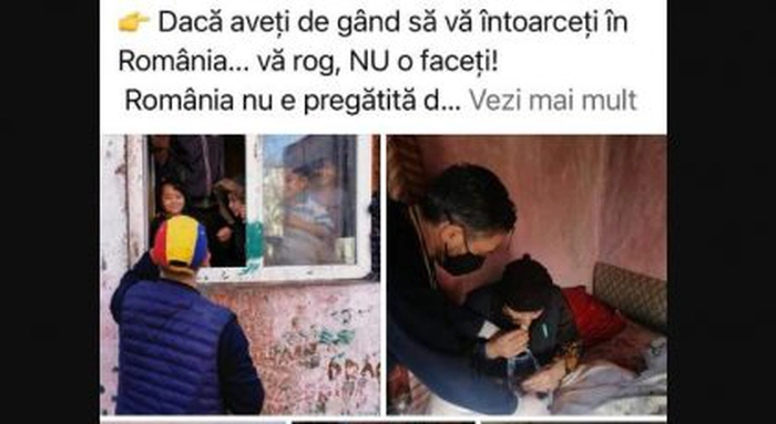 Postare facebook cu un mesaj și poze cu bătrâni în case dărăpănate