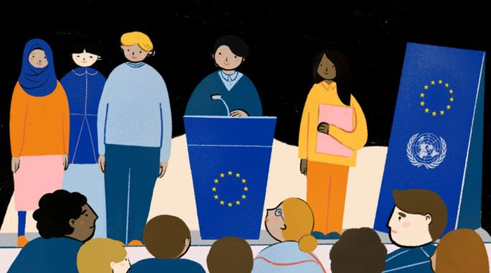 grafica cu persoane venite din medii culturale diferite care discuta