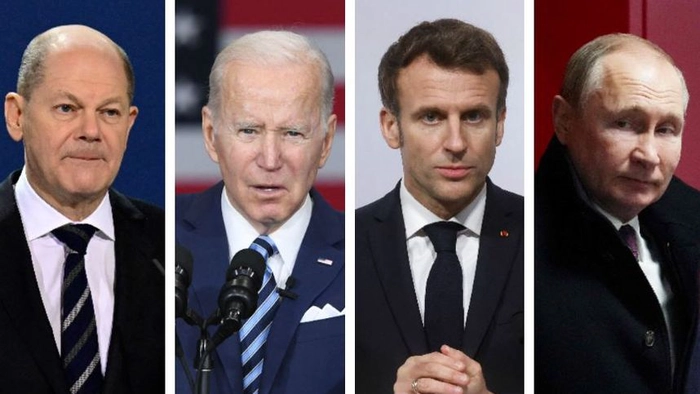 colaj Scholz Biden Macron Putin