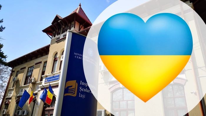 inspectorul scolar judetean iasi si o inima reprezentand steagul ucrainei