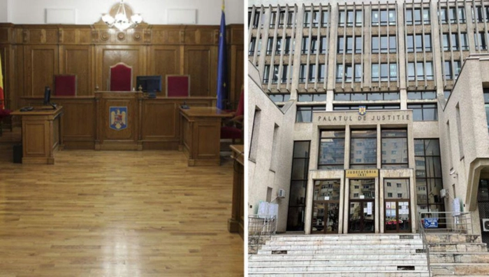 O sala de judecată si intrarea în Judecătoria Iași