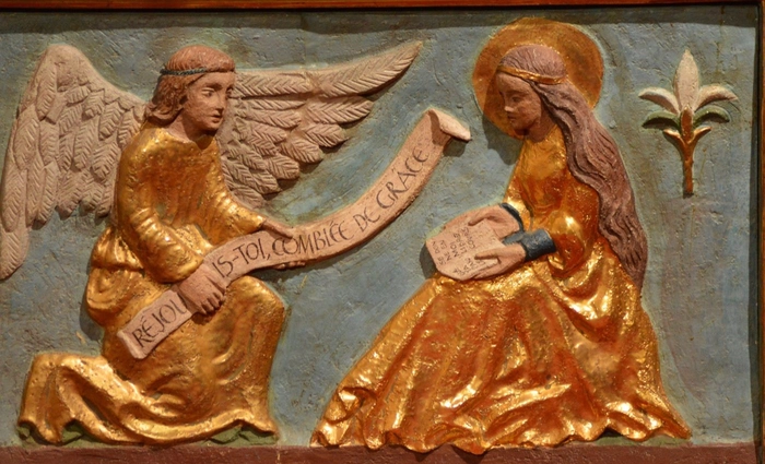 O scena religioasa cu Sf. Gavriil si Fecioara Maria