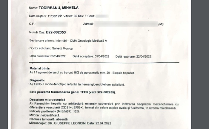 o poză cu o fișă medicala
