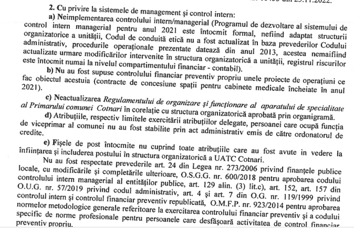 Extras din documentul emis de Camera de Conturi Iasi