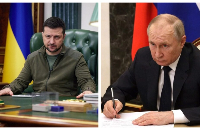 presedintele Volodimir Zelenski si presedintele rus Vladimir Putin
