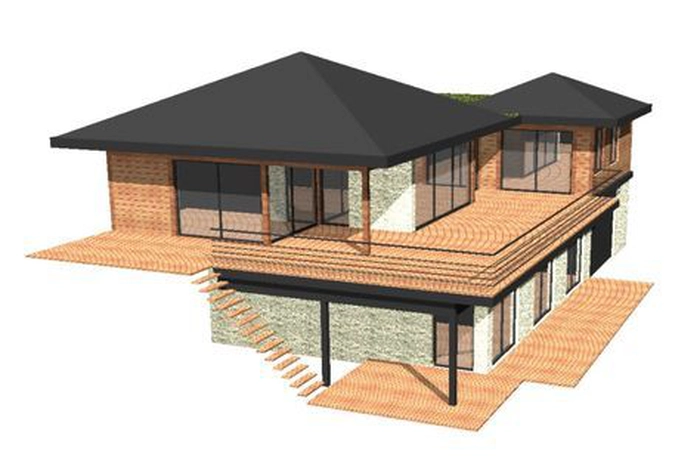 casa construită pe un teren în pantă