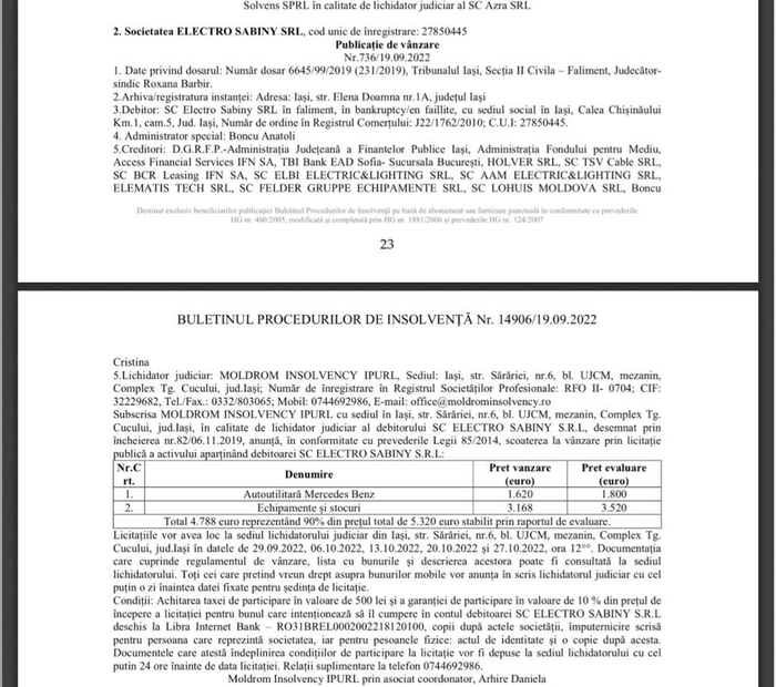 un bulletin cu procedurile de insolventa