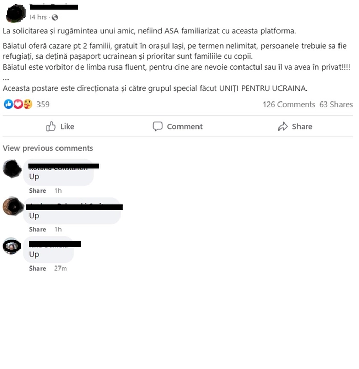 screen de la un anunt de pe facebook