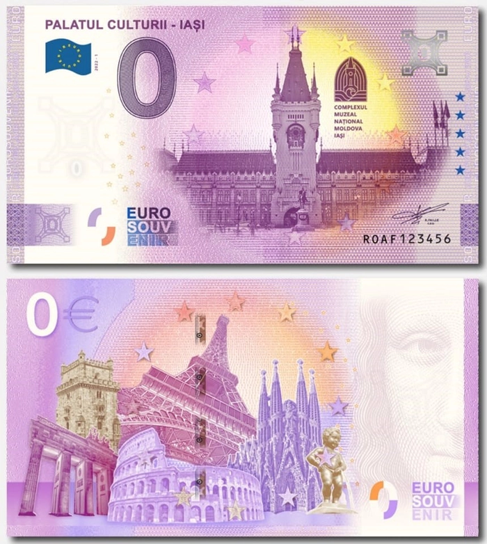 bancota de 0 euro cu Palatul Culturii