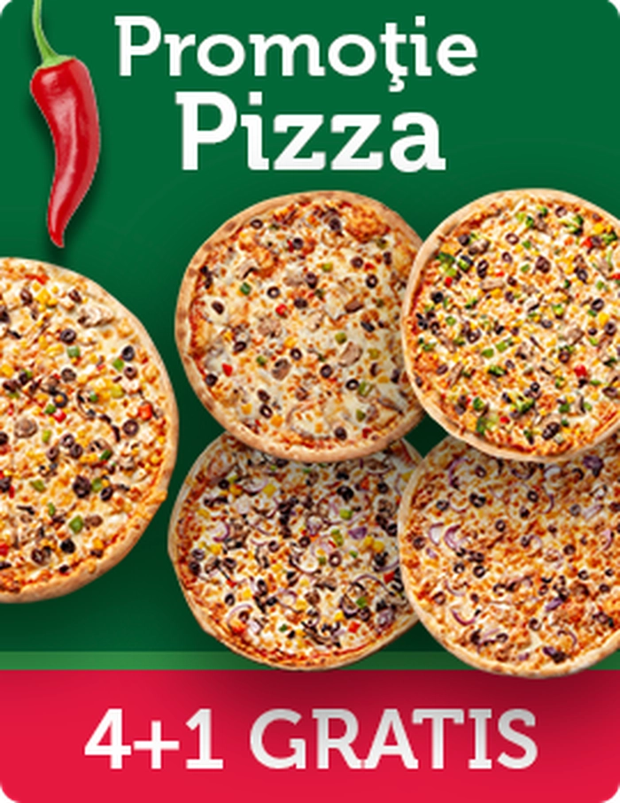 promoție pizza 4 + 1 gratis cu livrare la domiciliu Mamma Mia Iași