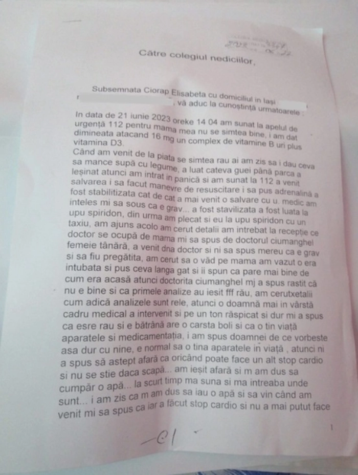 plangerea depusa la Colegiul Medicilor