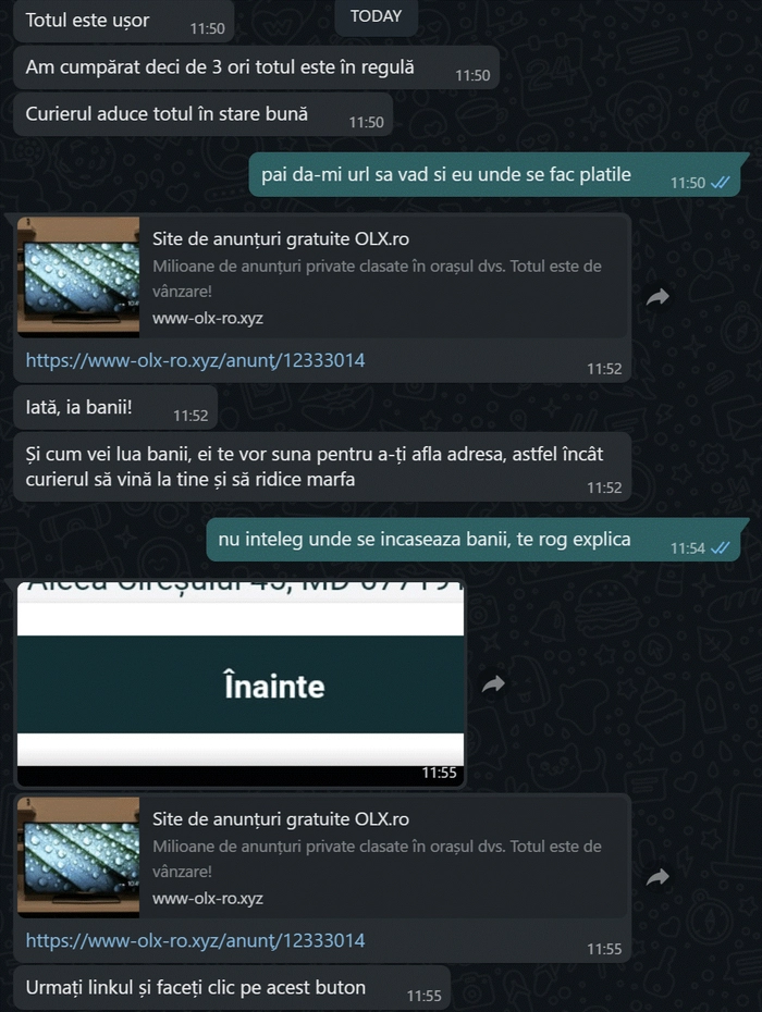  Screenshot al unei conversații pe aplicatia Whatsapp