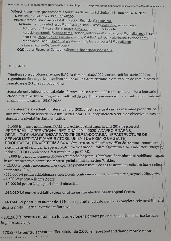 prezentare buget venituri si cheltuieli Institutul de Psihiatrie „Socola” Iasi