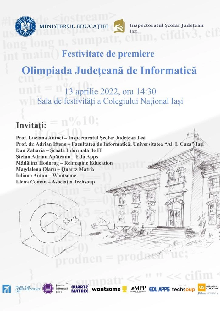 afis care anunta festivitatea de premiere pentru Olimpiada Judeteana de Informatica