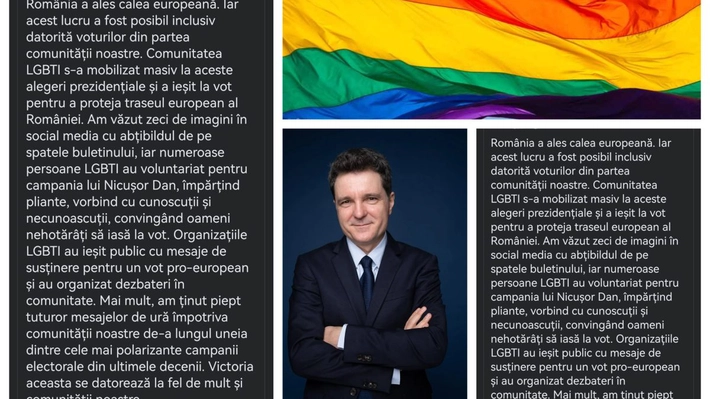 Organizațiile LGBTQ cer președintelui Nicușor Dan legalizarea parteneriatului civil și adoptarea unor reglementări privind drepturile persoanelor transgender, ca răsplată pentru sprijinul oferit în campania electorală