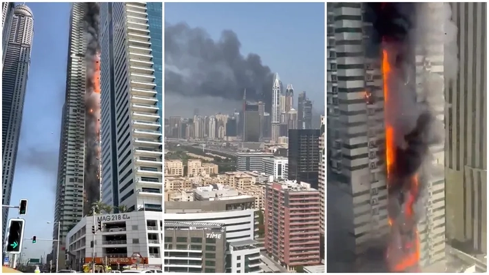 Clădire cu 67 de etaje din Dubai Marina, cuprinsă de flăcări. 4000 de persoane se aflau în interior