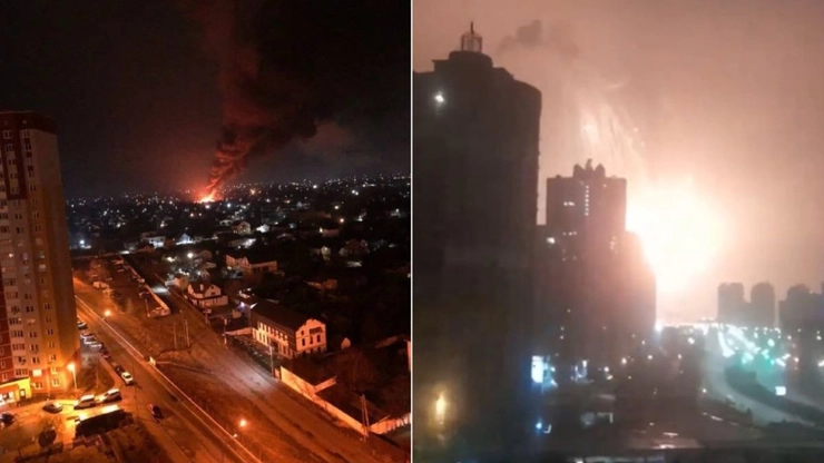 atac asupra Kievului noaptea, explozii, bombardamente, fum