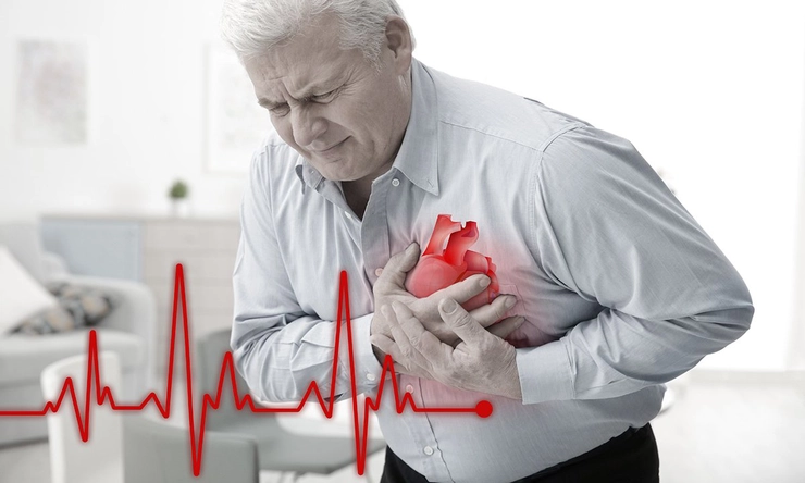 grafica barbat care se tine de piept din cauza durerii de inima