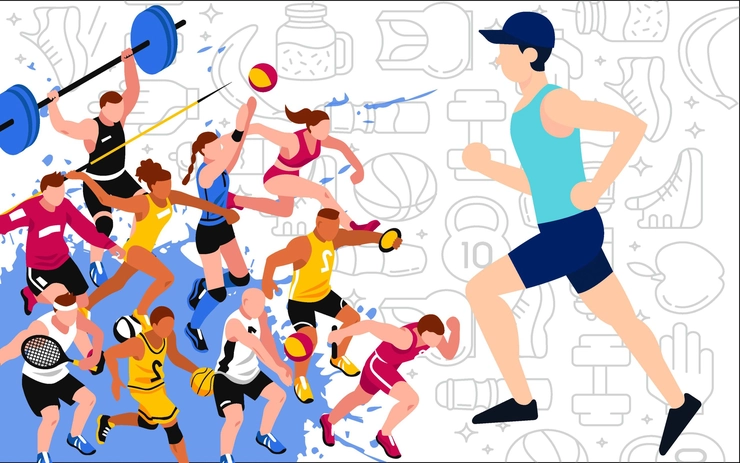     image graphique avec des figures de personnes engagées dans différents sports
