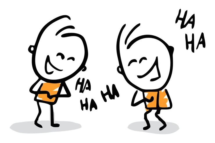 un desen cu doi indivizi care râd
