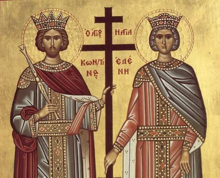 icoana ortodoxa cu Sf. Imparati Constantin si Elena si Inaltarea Sfintei Cruci